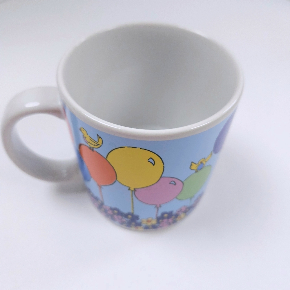 Russ Berrie Vintage Happy Birthday Mug Balloons Flowers Birds 14oz Cup Ceramic - Picture 7 of 10